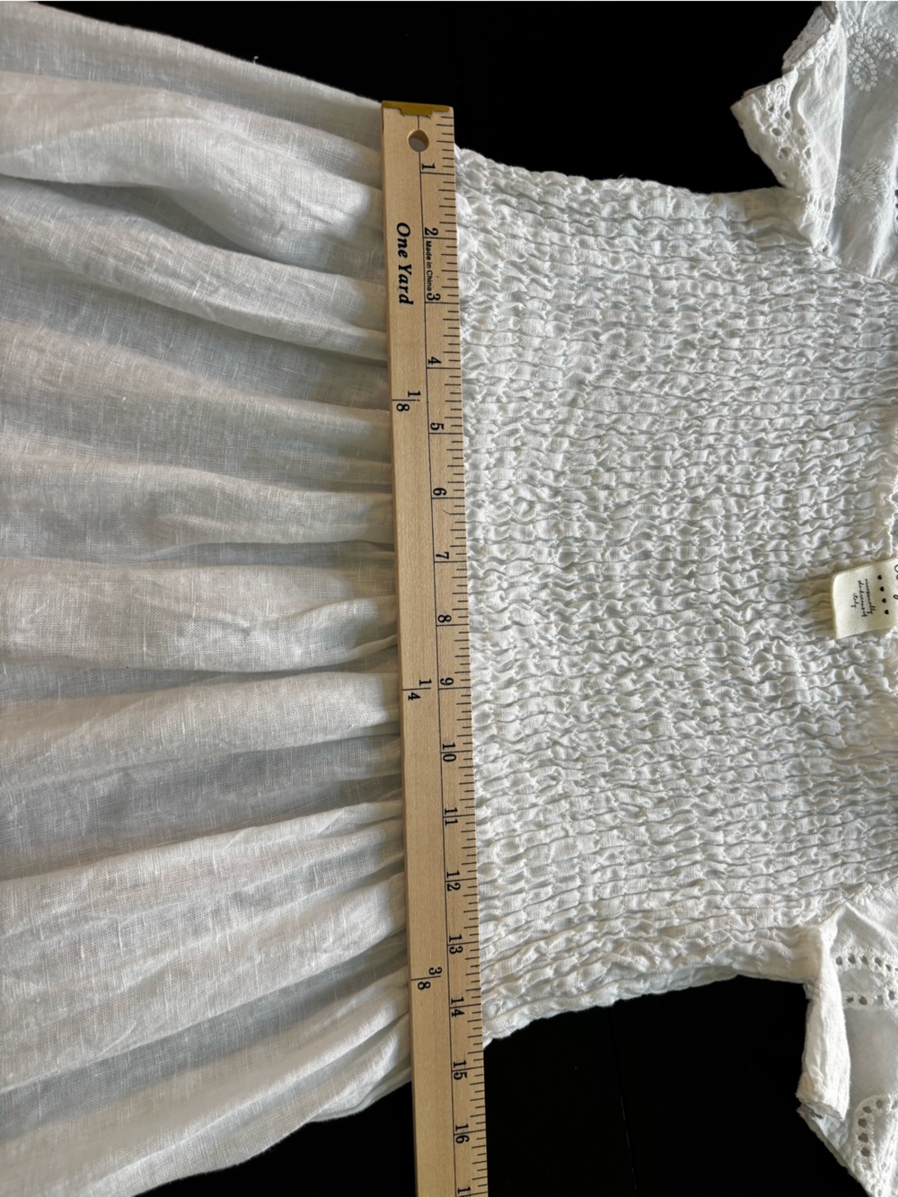 Wiya Italy Linen White Smocked Eyelet Sleeve Dress Sz S/M - Picture 6 of 9